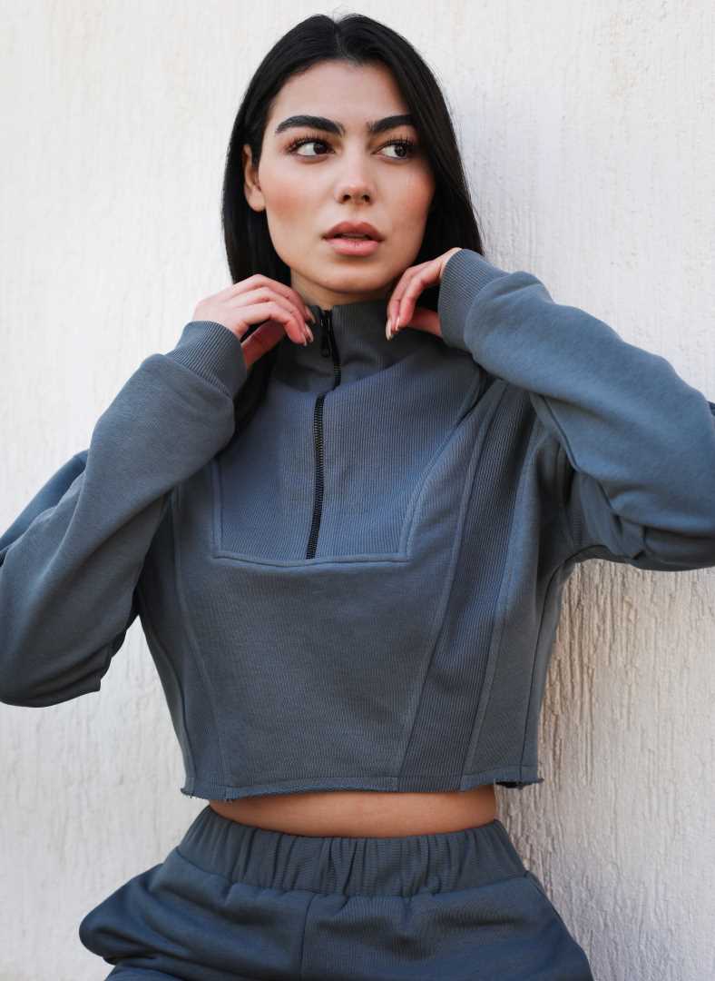 Zipped cropped sweatshirt